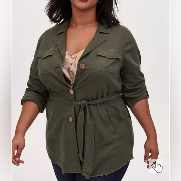 torrid Jackets & Blazers - Torrid Army Green Linen Blend Button Front Shirt Jacket NO BELT Plus Size 0X 12